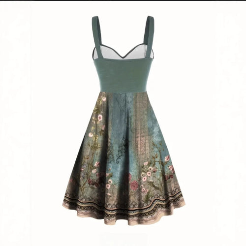 Damen A-Linien Kleid mit floralem Design und Zierknöpfen EB