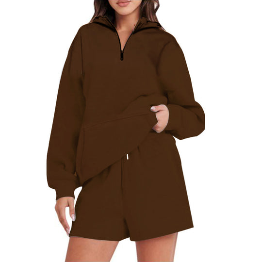 Damen Lässiger Kapuzenpullover mit kurzem Reißverschluss und praktischen Taschen EB