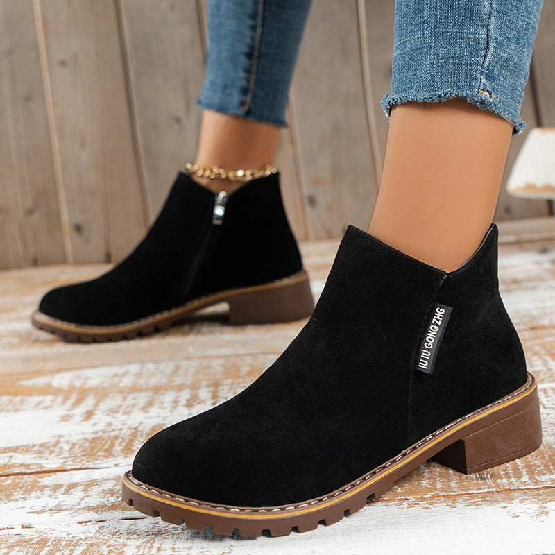 Damen nan elegante Chelsea-Ankleboot aus Veloursoptik mit seitlichem Reißverschluss und profilstarker Laufsohle EB