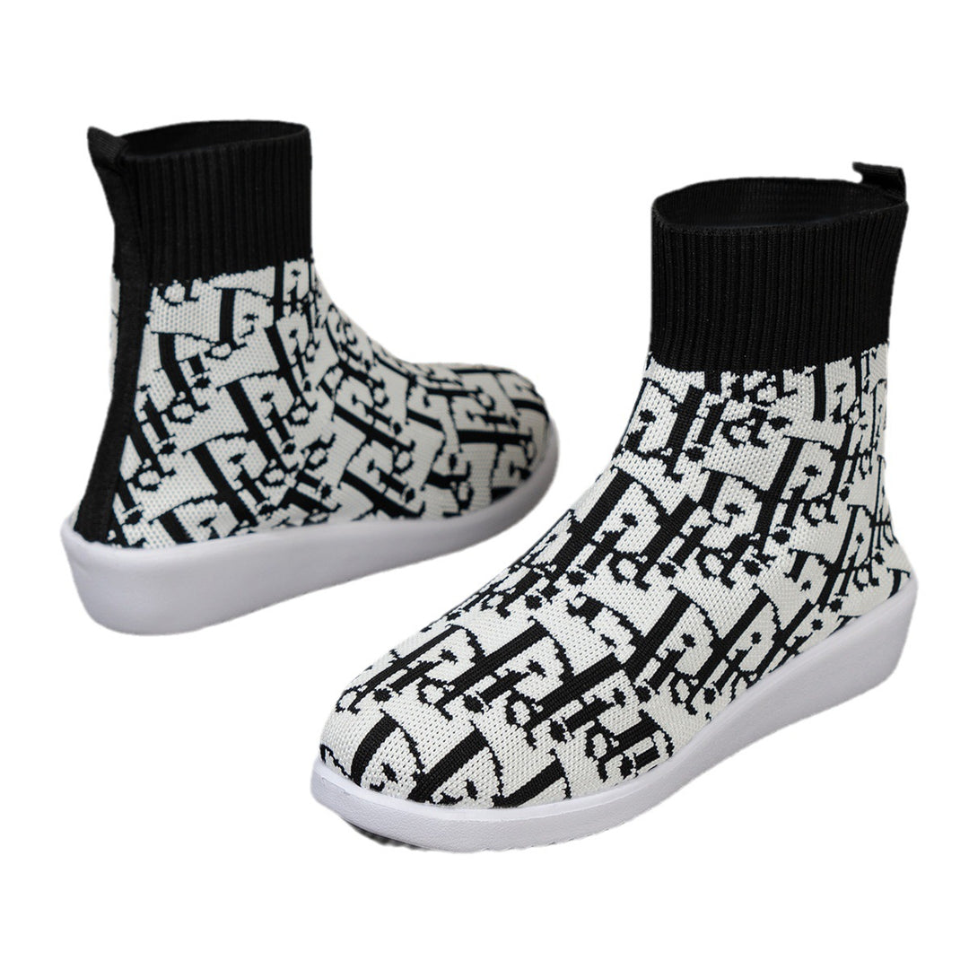 Damen modische Synthetik-Stiefel mit kreativem Muster und elastischem Obermaterial EB