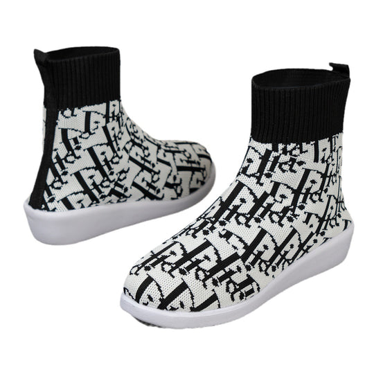 Damen modische Synthetik-Stiefel mit kreativem Muster und elastischem Obermaterial EB