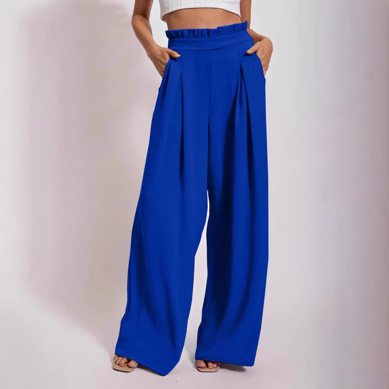Damen Weite Culotte-Hose mit Falten und elastischem Bund EB