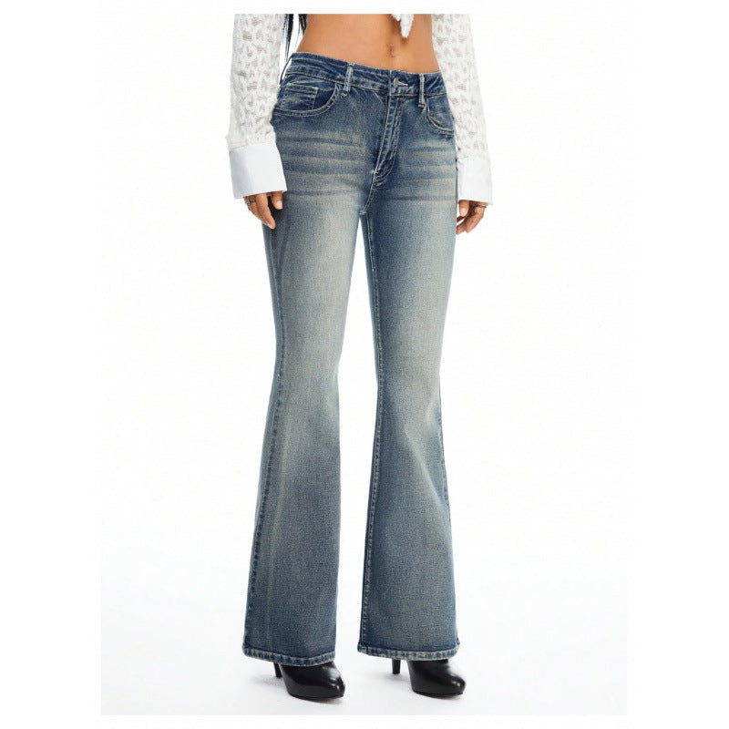 Damen Bootcut Jeans mit verzierten Taschen EB