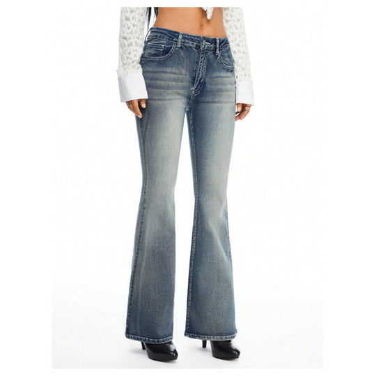 Damen Bootcut Jeans mit verzierten Taschen EB