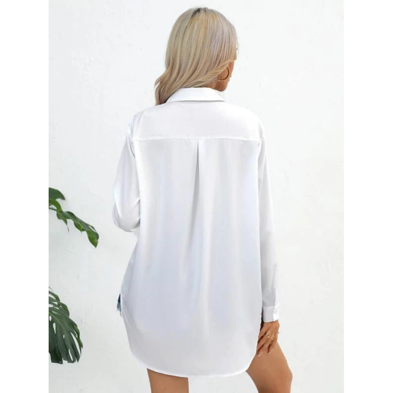 Damen elegante langärmelige Bluse aus atmungsaktiver Baumwolle EB