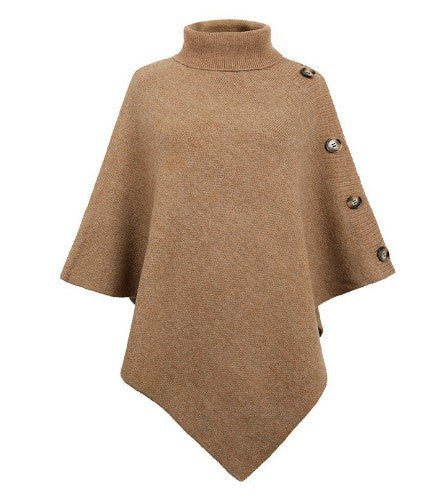 Damen Strick-Poncho mit steigendem Kragen und dekorativen Knopfdetails EB