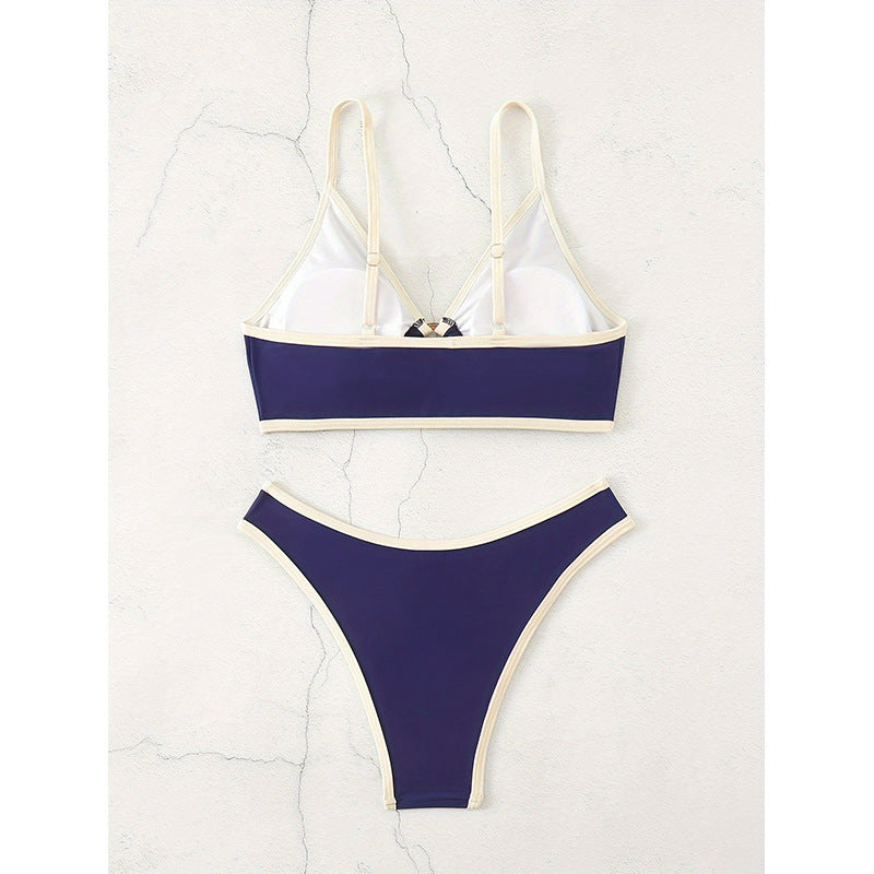 Damen Triangel-Bikini-Set mit elegantem Knoten und hohem Beinausschnitt EB