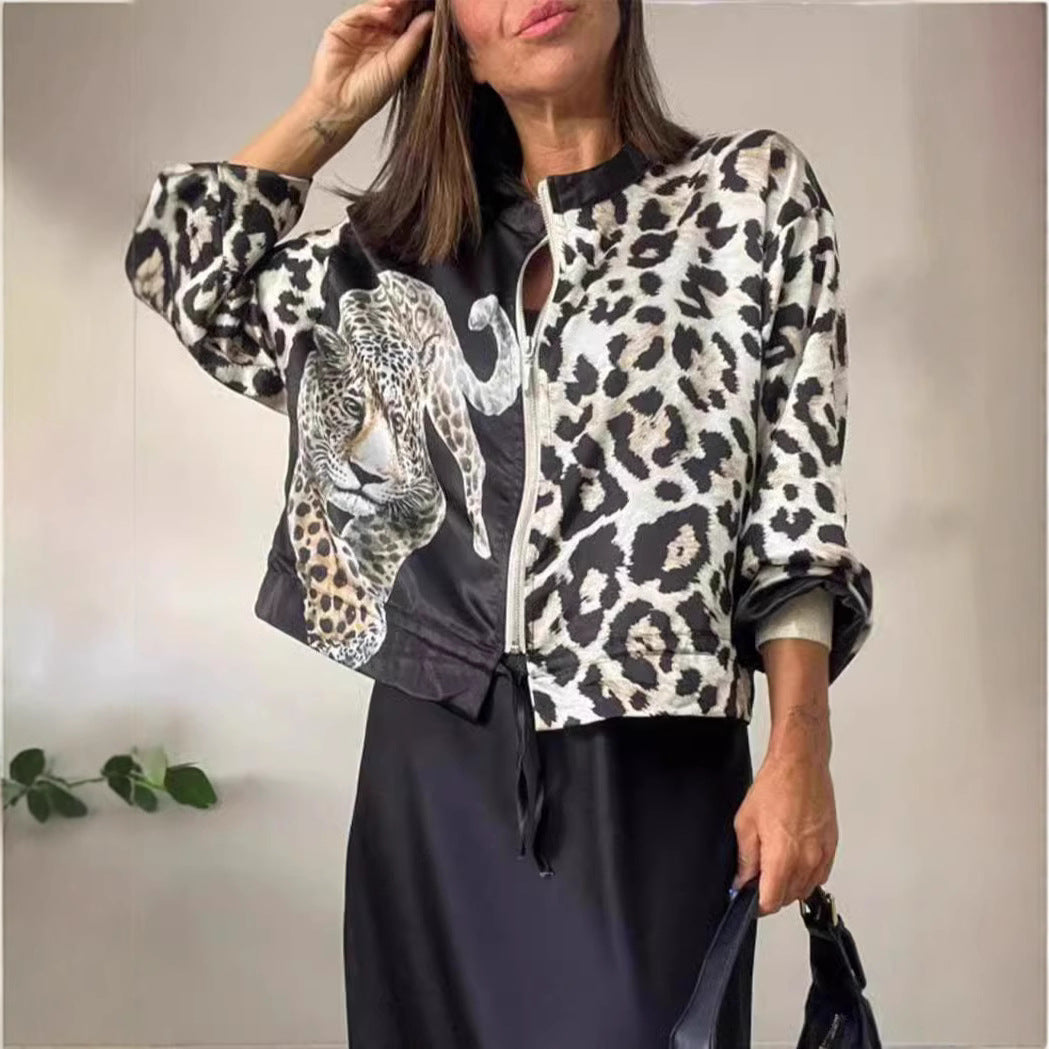 Damen entspannte Bomberjacke mit extravagantem Leoparden-Motiv EB