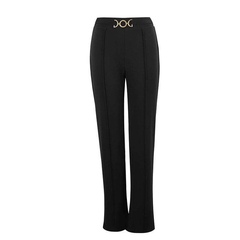Damen Elegante Hochtaillierte Stoffhose mit diagonalen Nähte und dekorativem Gürtel EB