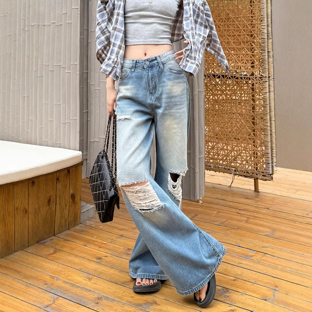 Damen Weite Destroyed Jeans im lässigen Vintage-Look EB