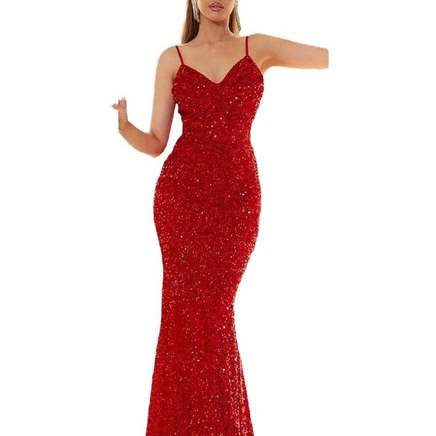 Damen glamouröses Abendkleid mit herzförmigem Ausschnitt und funkelnden Pailletten EB