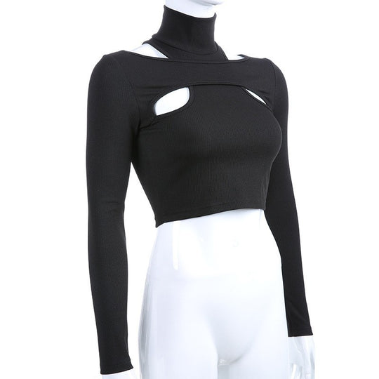 Damen trendiges Oberteil mit Cut-Outs und hohem Kragen EB