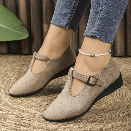 Damen Wedge-Mokassins mit seitlichem Riemen und ergonomischem Fußbett EB