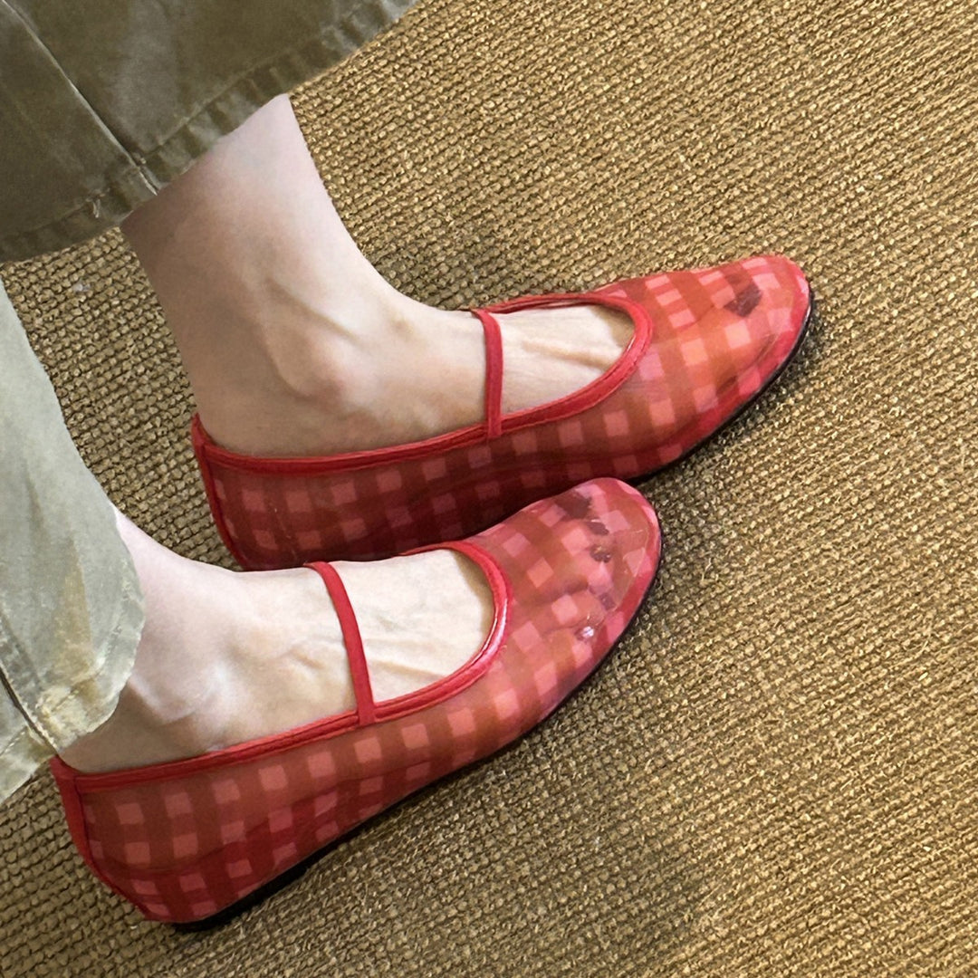 Damen Ballerinas mit modernem Karomuster und elastischem Riemchen EB