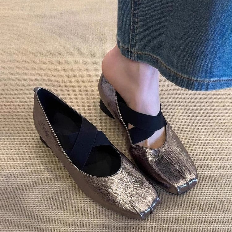 Damen elegante Ballerina-Schuhe mit modernem Riemendesign und komfortablem Absatz EB