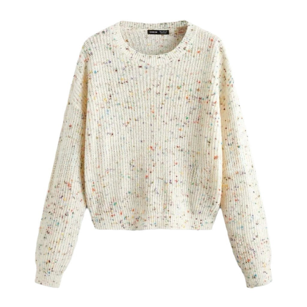 Damen lockerer Rippenpullover mit bunten Akzenten EB