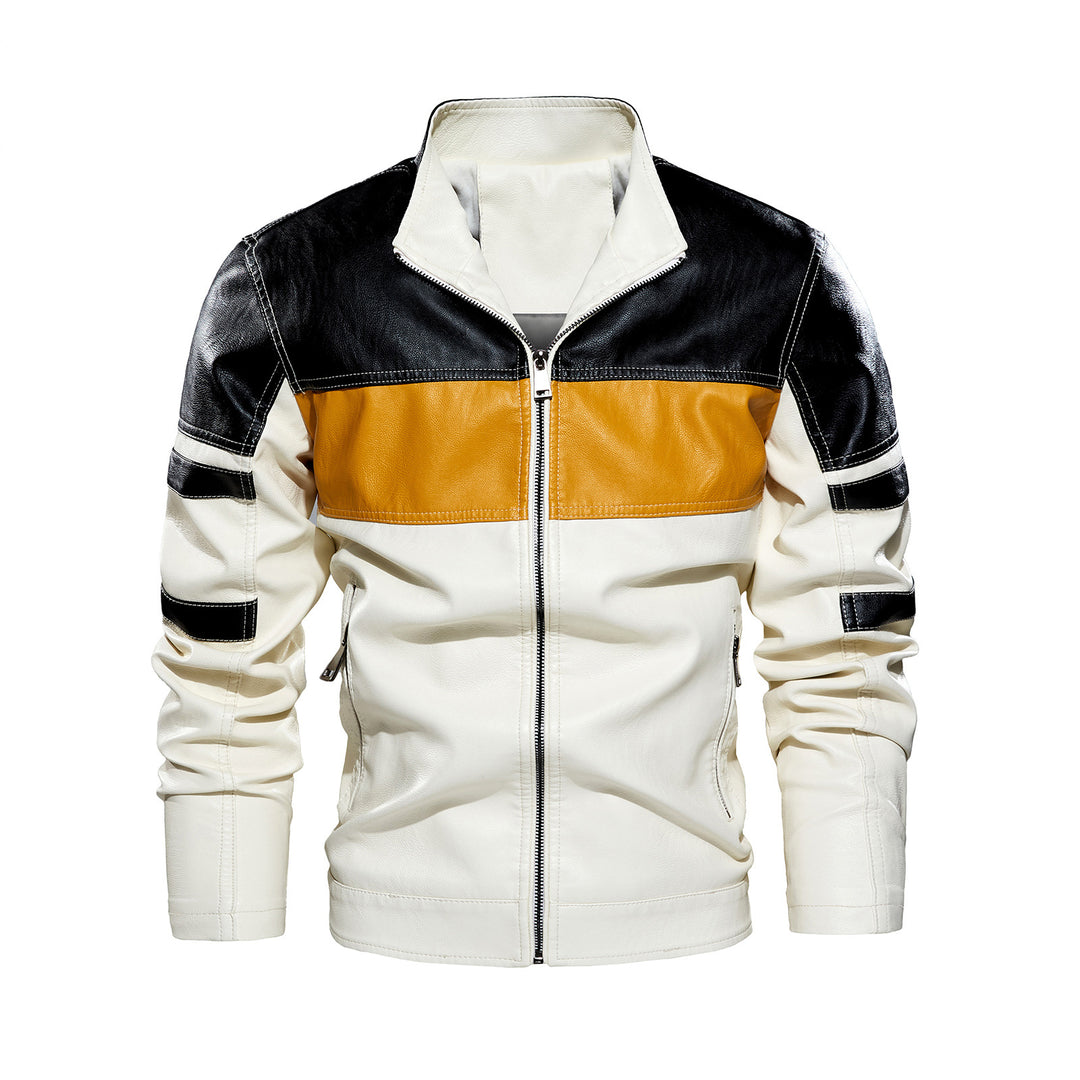 Herren modische Bikerjacke imitat mit kontrastierenden Farbpanelen EB