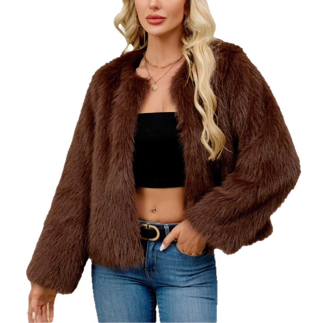 Damen Flauschige Kurzjacke aus Kunstfell mit lockerer Passform EB