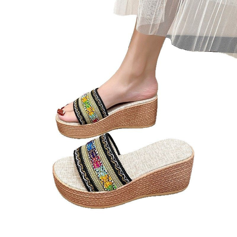 Damen Wedge-Sandalen mit eleganten Glitzer-Applikationen EB
