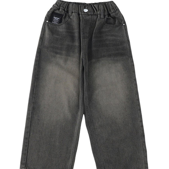 Damen lockere High-Waist Jeans mit elastischem Bund und geradem Bein EB