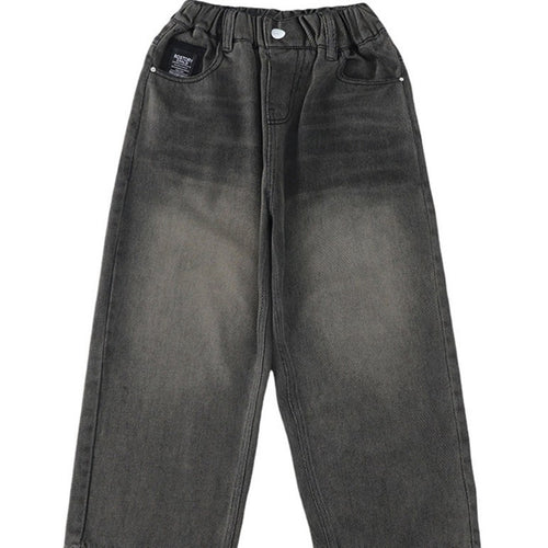 Damen lockere High-Waist Jeans mit elastischem Bund und geradem Bein EB