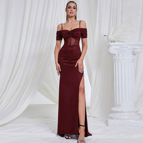 Damen Maxikleid mit schicker Raffung und sexy Schlitz EB