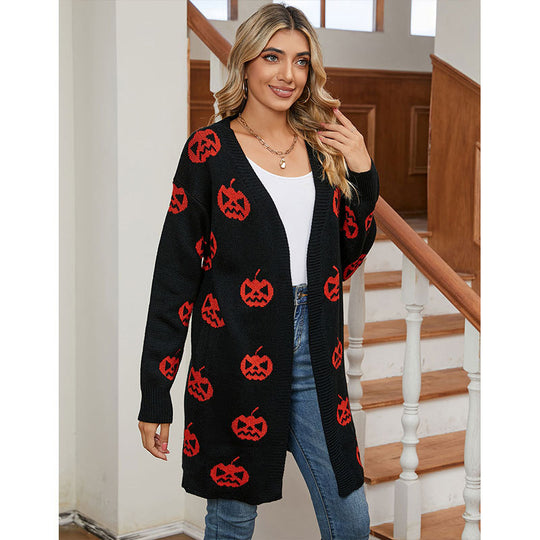 Damen Strick-Cardigan mit kreativem Halloween-Motiv Heidi-Mode