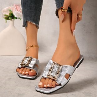 Damen modische Riemchen-Sandalen mit funkelndem Schmuckdetail EB