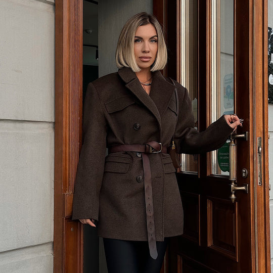 Damen Modische Oversized-Trenchjacke mit Karomuster EB