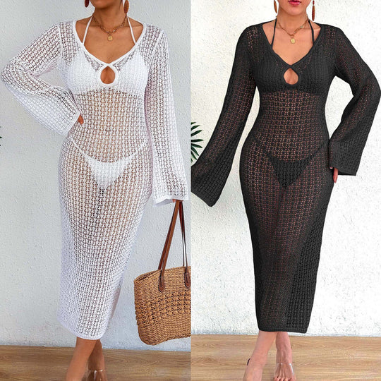 Damen Häkel-Strandkleid mit elegantem Schlitz EB