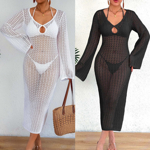 Damen Häkel-Strandkleid mit elegantem Schlitz EB