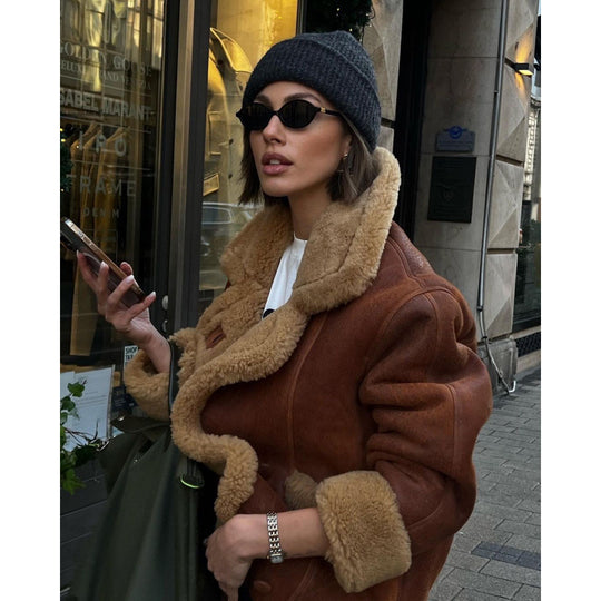 Damen Kunstfell jacke mit lässigem Oversized-Schnitt EB