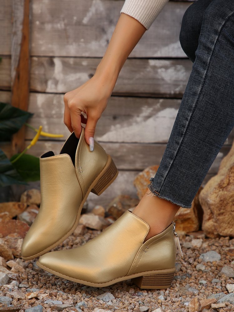 Damen modische Stiefeletten mit hochwertigen Metallic-Obermaterial und elegantem Design EB