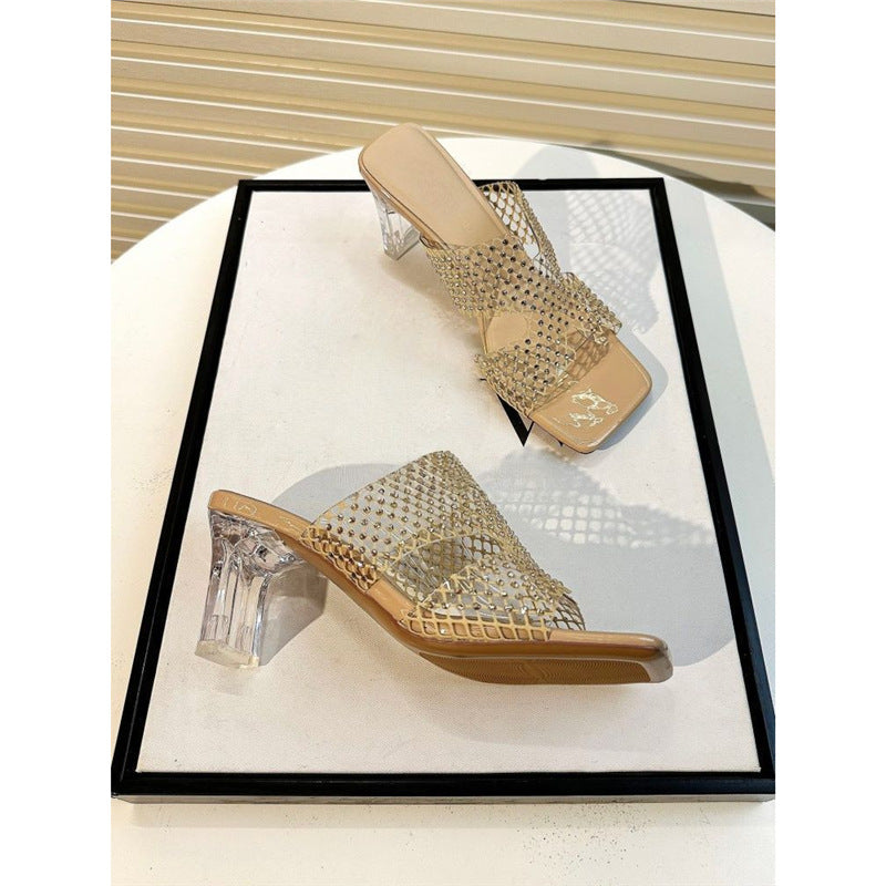 Damen transparente Mules mit schickem Netzdesign EB