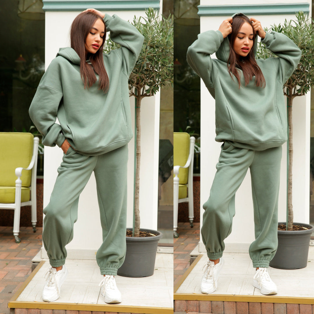 Damen Sportliches Hoodie- und Jogginghosen-Set im lässigen Design mit Kapuze EB