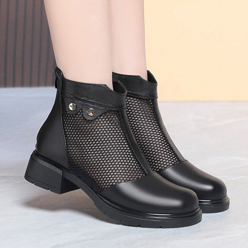 Damen Stiefeletten mit atmungsaktivem Netzdesign und robustem Blockabsatz EB
