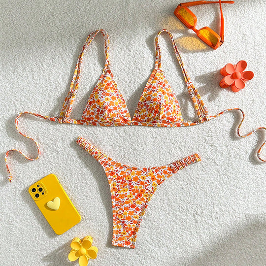Damen Triangel-Bikini mit verspieltem Blumendesign EB