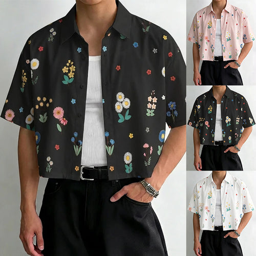Damen nan kastig geschnittene Kurzarm-Hemdbluse mit floralem Allover-Print, Hemdkragen und kurzem Saum EB