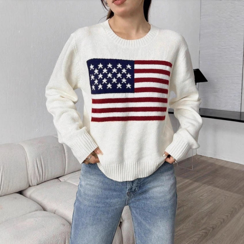 Damen Pullover mit Flaggenmotiv und strukturiertem Strick EB