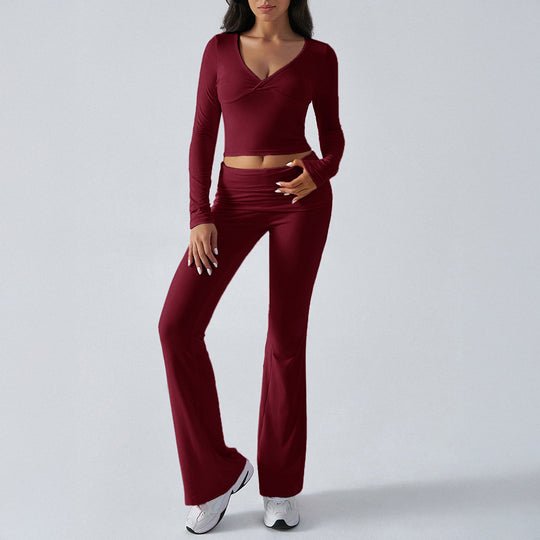 Damen nan figurbetonte Yoga-Set mit hoher Taille und V-Ausschnitt EB