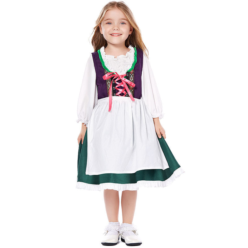 Damen nan dreiteiliges Trachtenkleid Dirndl Kostümset mit Schnürung, tailliertem Rock und abnehmbarer Carmenbluse EB