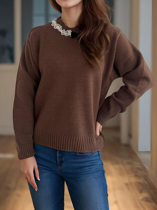 Damen lässiger Pullover mit dekorativem Kragen EB