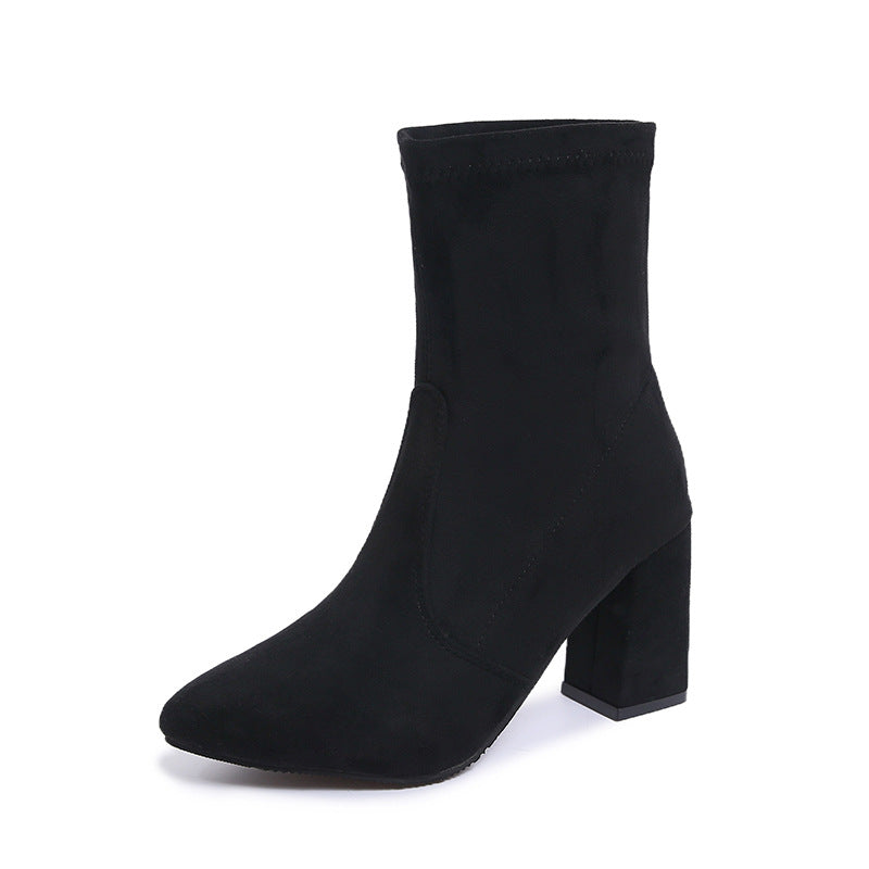 Damen nan knöchelhohe Stretch-Stiefelette mit spitzer Vorderkappe und komfortablem Blockabsatz EB