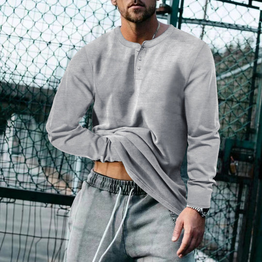 Herren nan lässiges Langarmshirt mit kurzer Knopfleiste, weichem Baumwolljersey und schmaler Silhouette EB