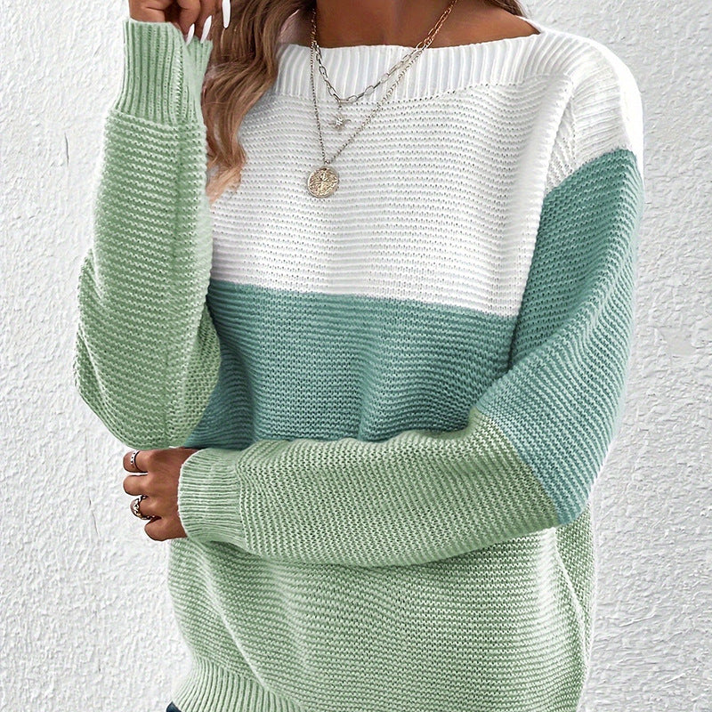Damen bequemer Strickpullover mit modernem Farbblockdesign und lässigem Schnitt EB