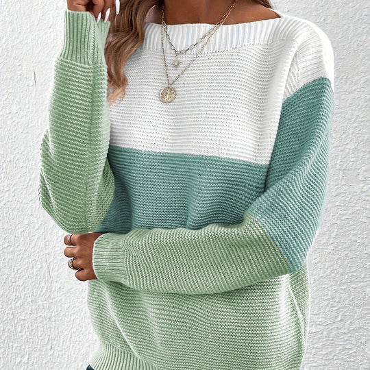 Damen bequemer Strickpullover mit modernem Farbblockdesign und lässigem Schnitt EB