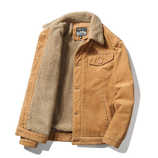 Herren Cordjacke mit durchgehendem Sherpa‑Innenfutter und Hemdkragen EB