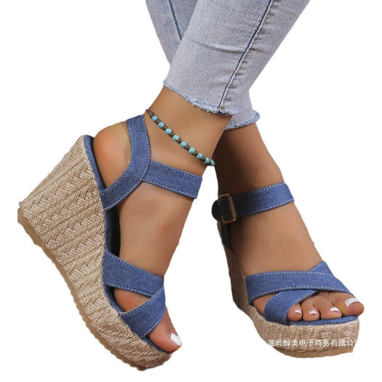 Damen Wedge-Sandaletten mit geflochtenem Jute-Detail und rutschfester Sohle EB