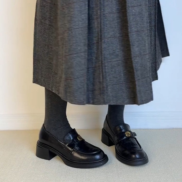 Damen elegante Blockabsatz-Schlupfschuhe mit modischem Leder EB