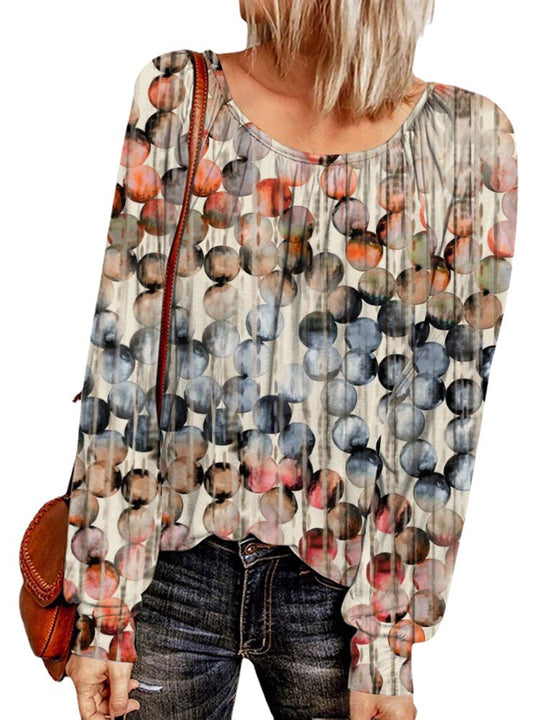 Damen Ethno-Print Oversize-Tunika mit Rundhalsausschnitt und langen Ballonärmeln EB